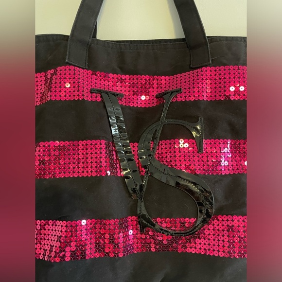 Victoria's Secret Black and Hot Pink Sequin Tote Bag - Picture 6 of 7